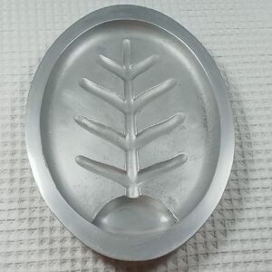 Vintage Footed Cast Aluminum Meat Platter. Tree Design with Drip Pan